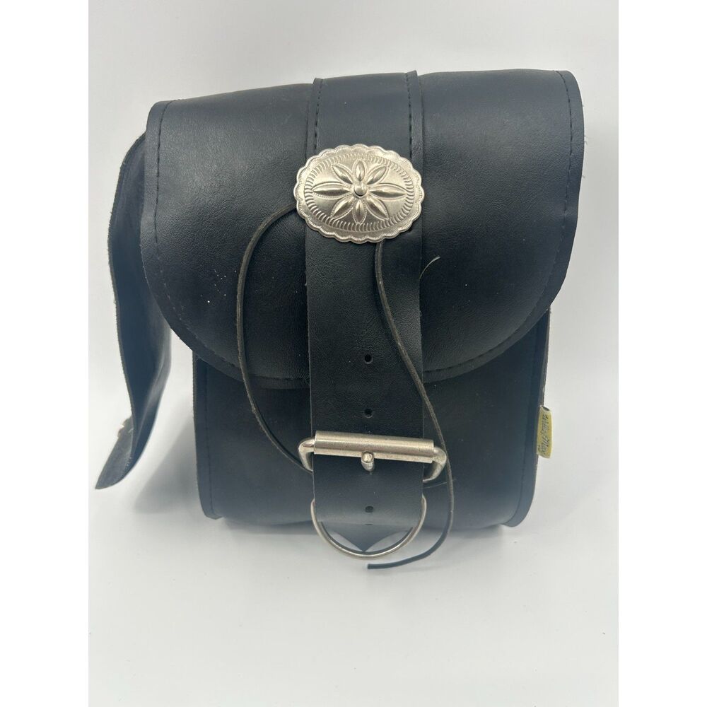 Vintage Willie and Max Black Leather Motorcycle Saddle Bag Made in USA Buckle
